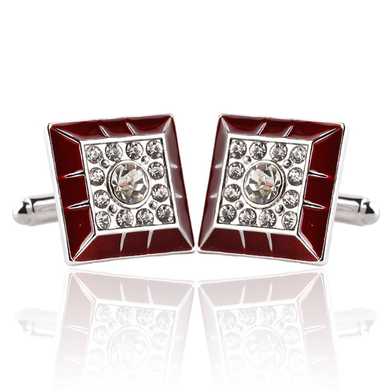 European Geometric Rectangular Diamond-studded Cufflinks