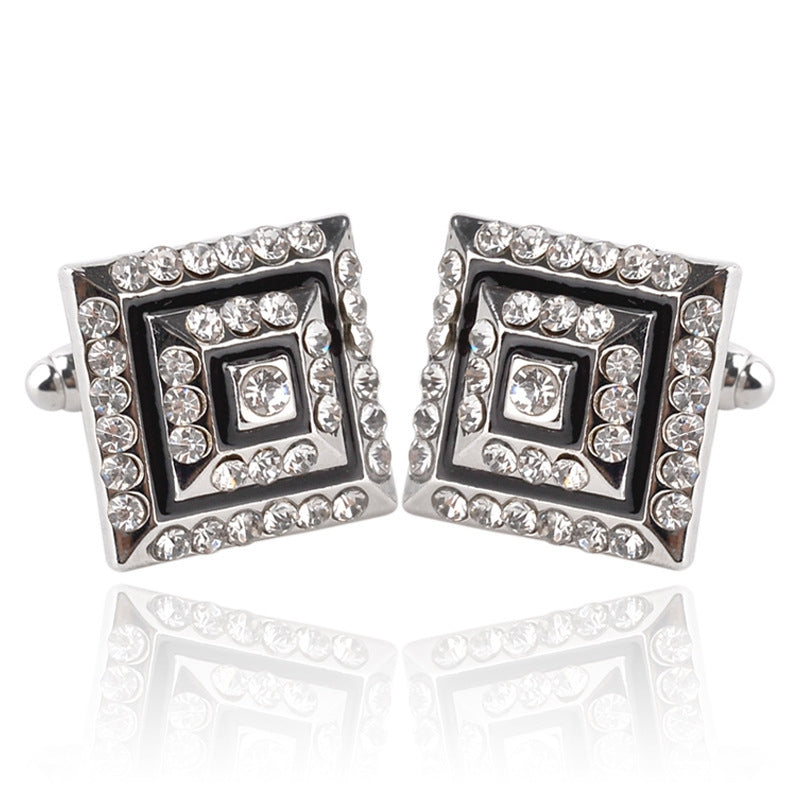 European Geometric Rectangular Diamond-studded Cufflinks