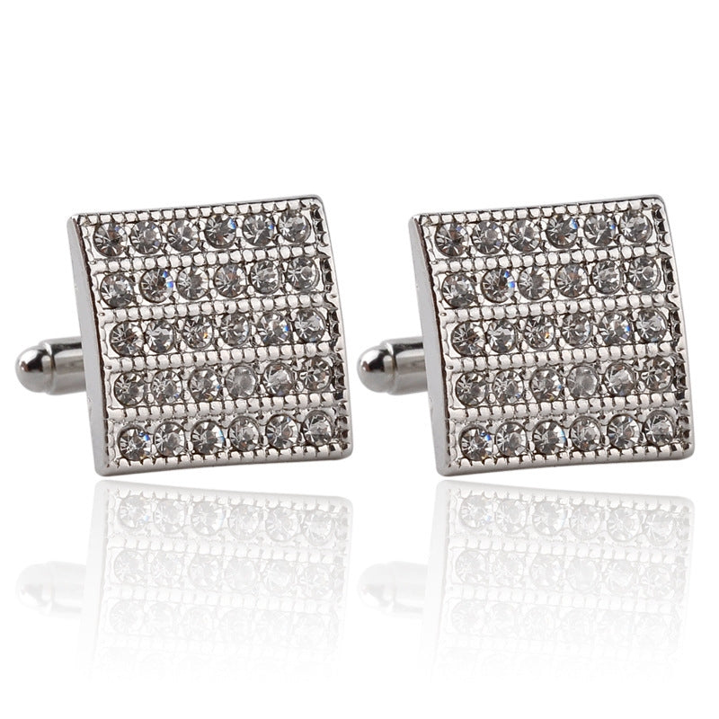 European Geometric Rectangular Diamond-studded Cufflinks