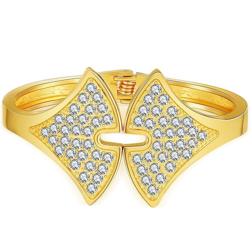 European Ginkgo Leaf Open Cuff Diamond Fan-shaped Bracelet