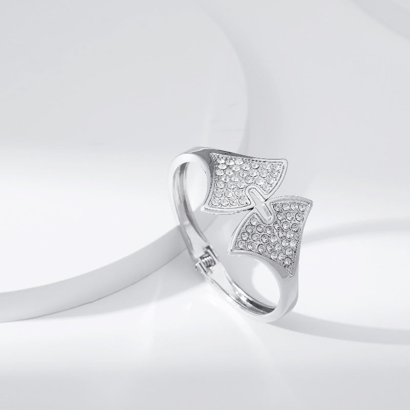 European Ginkgo Leaf Open Cuff Diamond Fan-shaped Bracelet