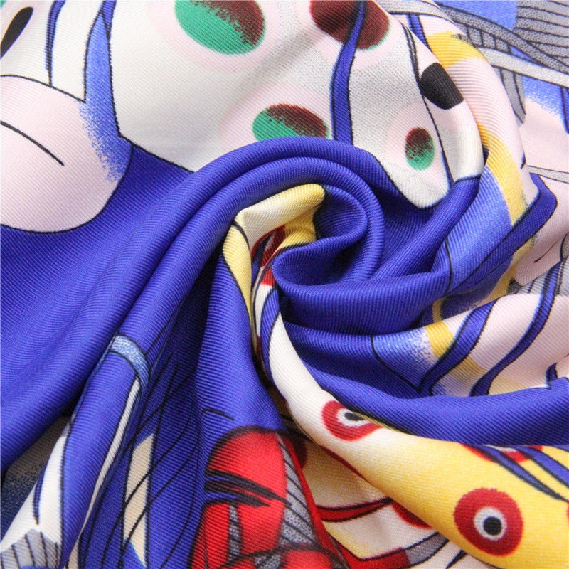 European Feather Print Twill Silk Square Scarf 130cm Women's Headscarf Shawl