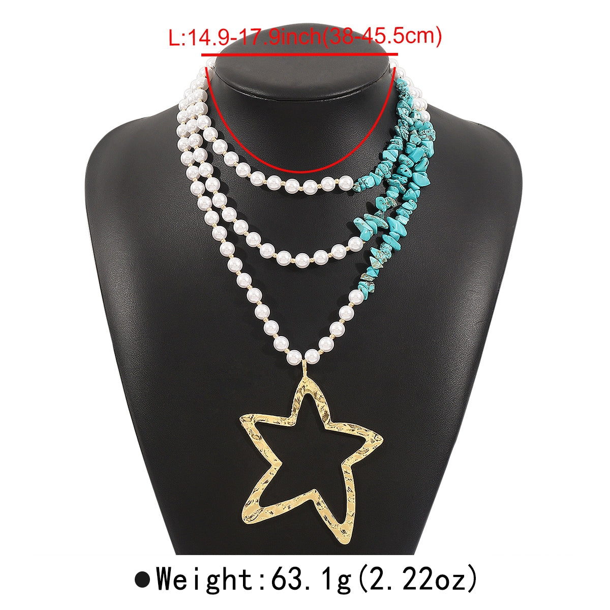 Exaggerated Bohemian Layered Star Beaded Necklace with Imitation Pearl and Turquoise