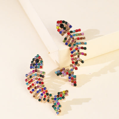 Exaggerated Diamond Fish Bone Claw Chain Fashion Earrings