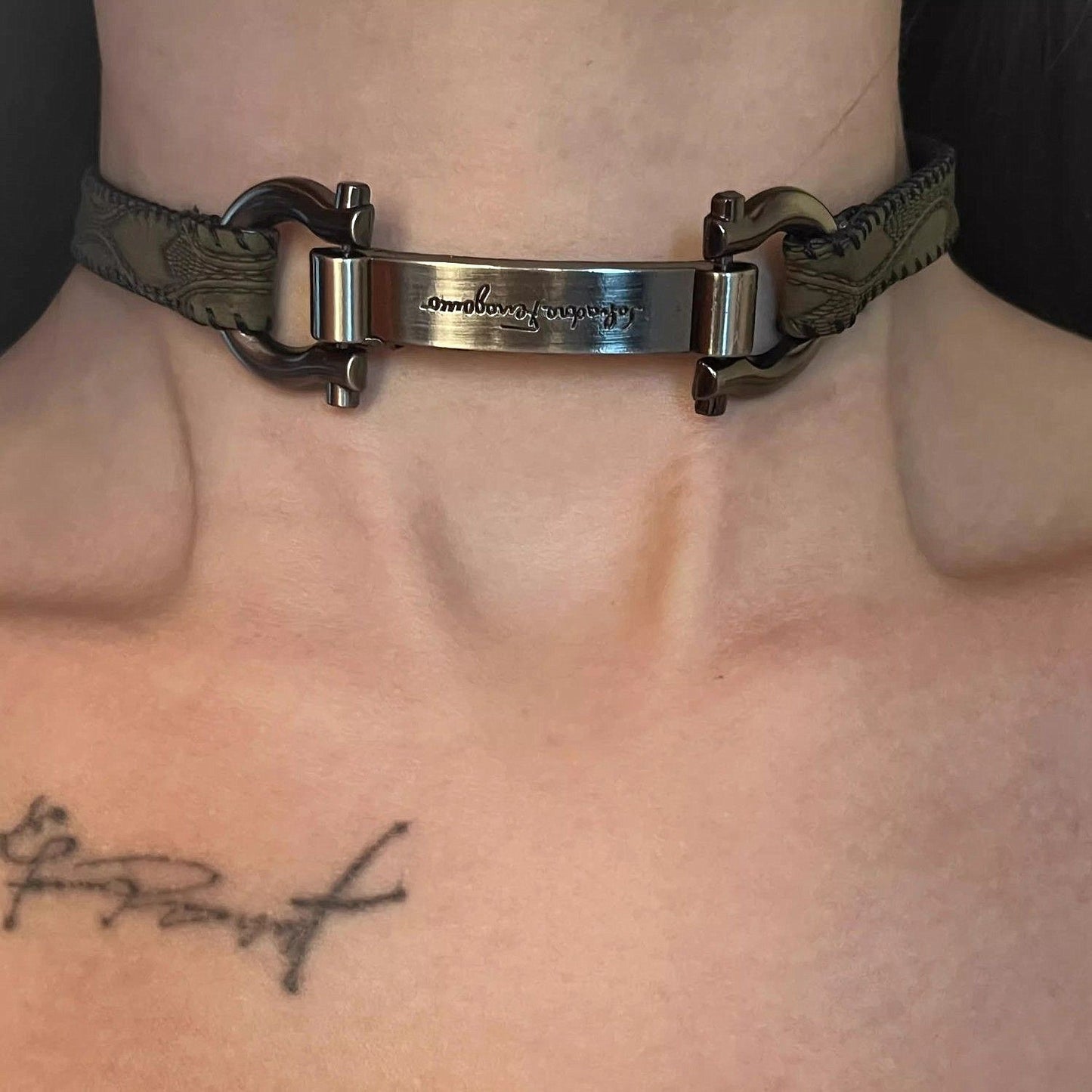 Exaggerated Geometric Metal PU Leather Choker Necklace - Y2K Punk Style