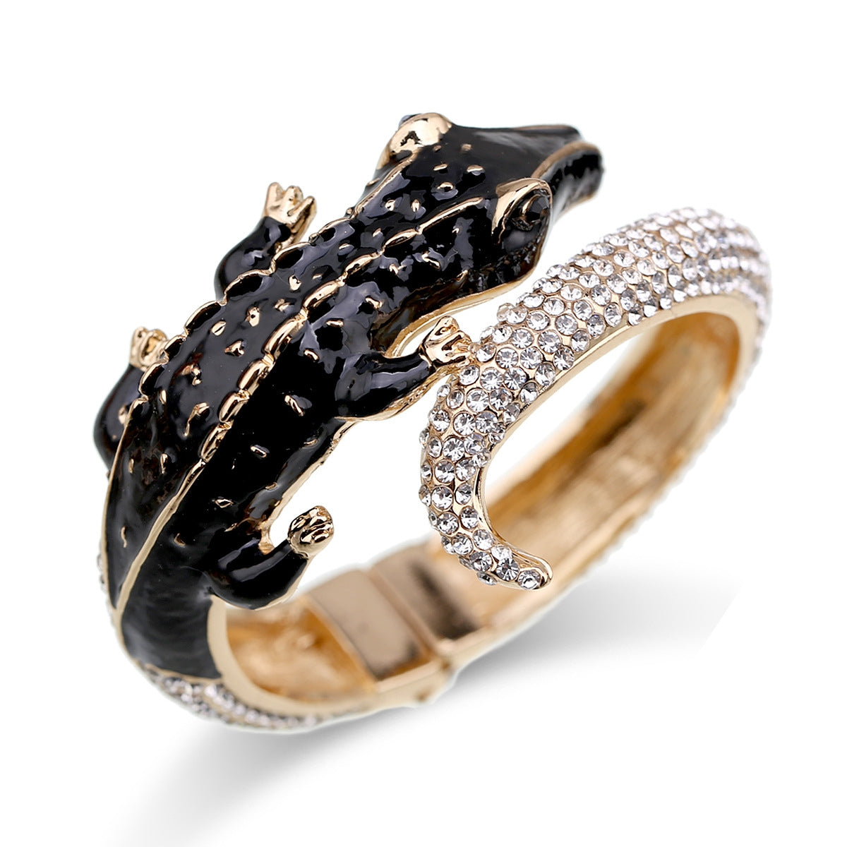 Exaggerated Crocodile Alloy Enamel Rhinestone Open Bangle