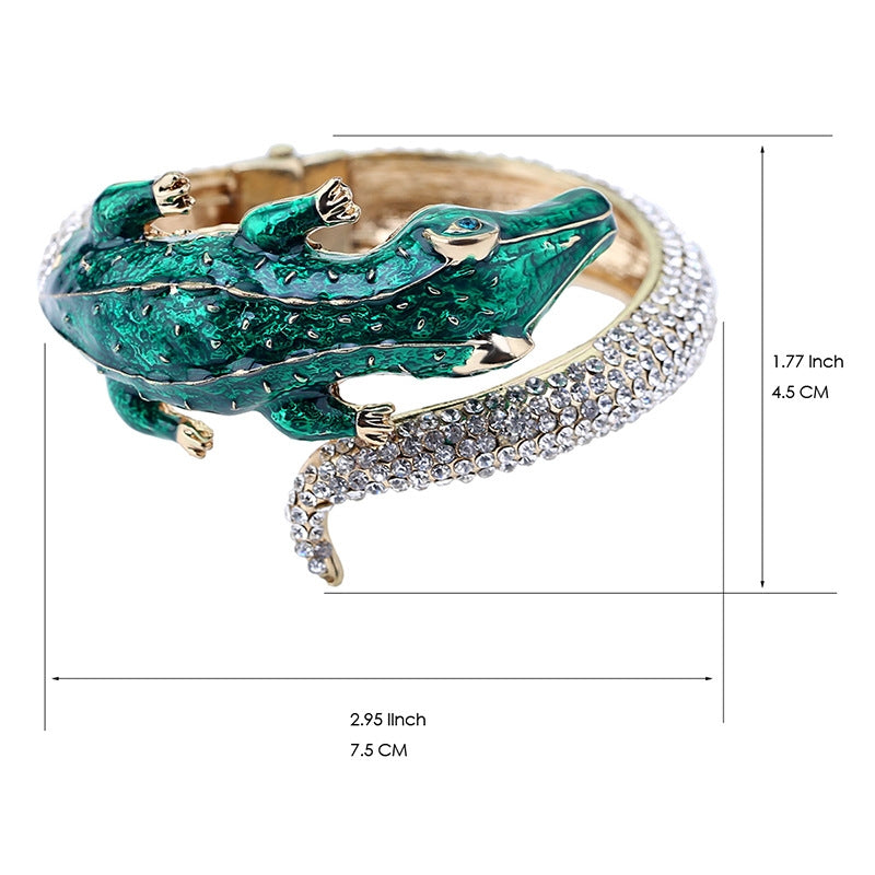 Exaggerated Crocodile Alloy Enamel Rhinestone Open Bangle