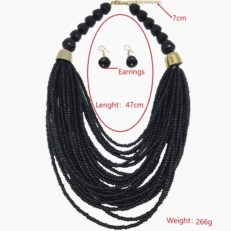 Exaggerated Bohemian Multi-Layer Acrylic Beaded Necklace Jewelry Set