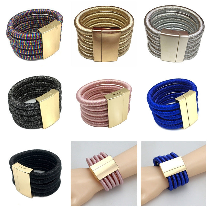 Exaggerated Multilayer Geometric Alloy Magnetic Bracelet Bangle