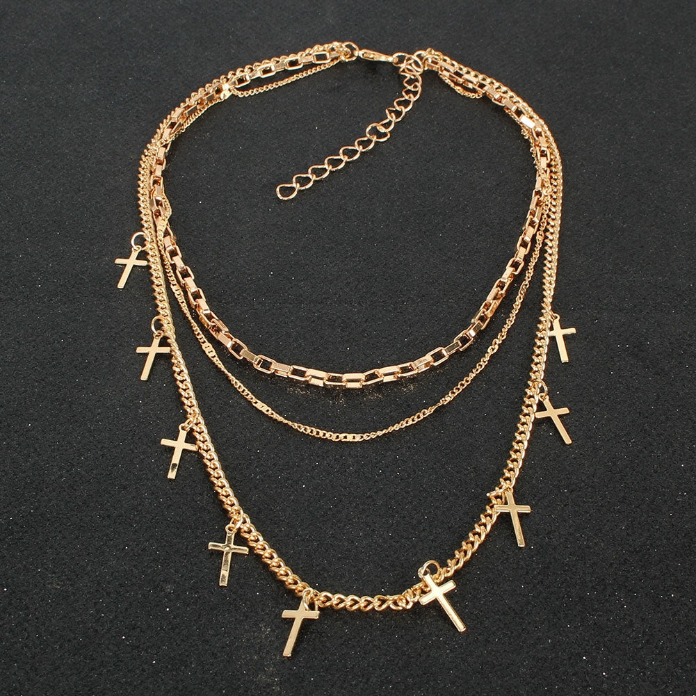 Exaggerated Gold Geometric Cross Chain Necklace