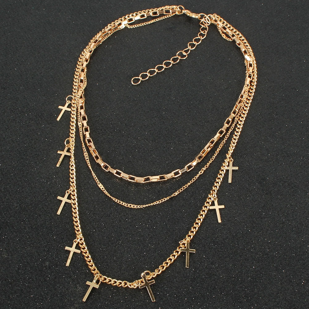 Exaggerated Gold Geometric Cross Chain Necklace