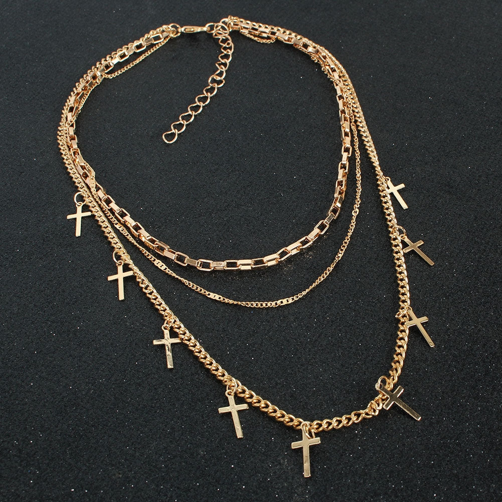 Exaggerated Gold Geometric Cross Chain Necklace