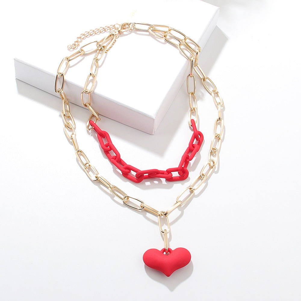 Exaggerated Heart-Shaped Acrylic Aluminum Layered Pendant Necklace