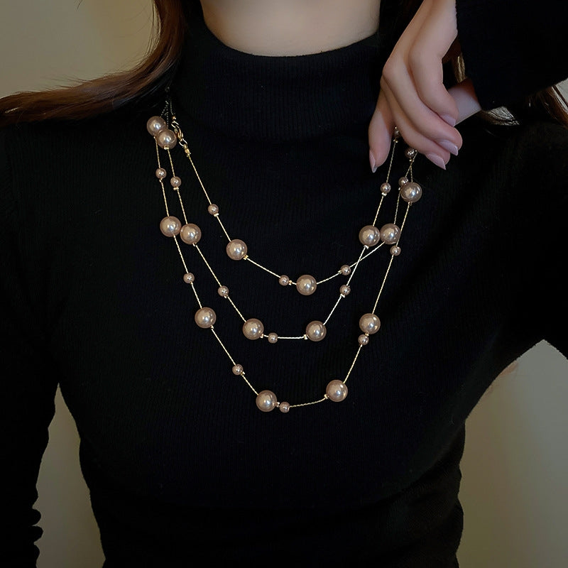 Exaggerated Long Pearl Multi-layer Vintage Alloy Necklace for Women