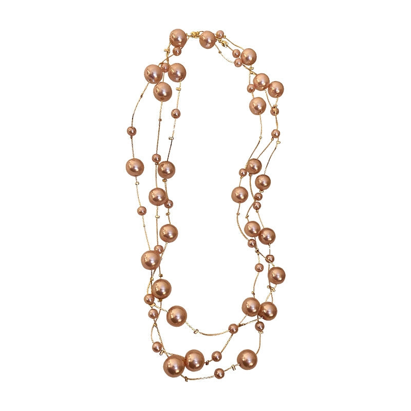 Exaggerated Long Pearl Multi-layer Vintage Alloy Necklace for Women