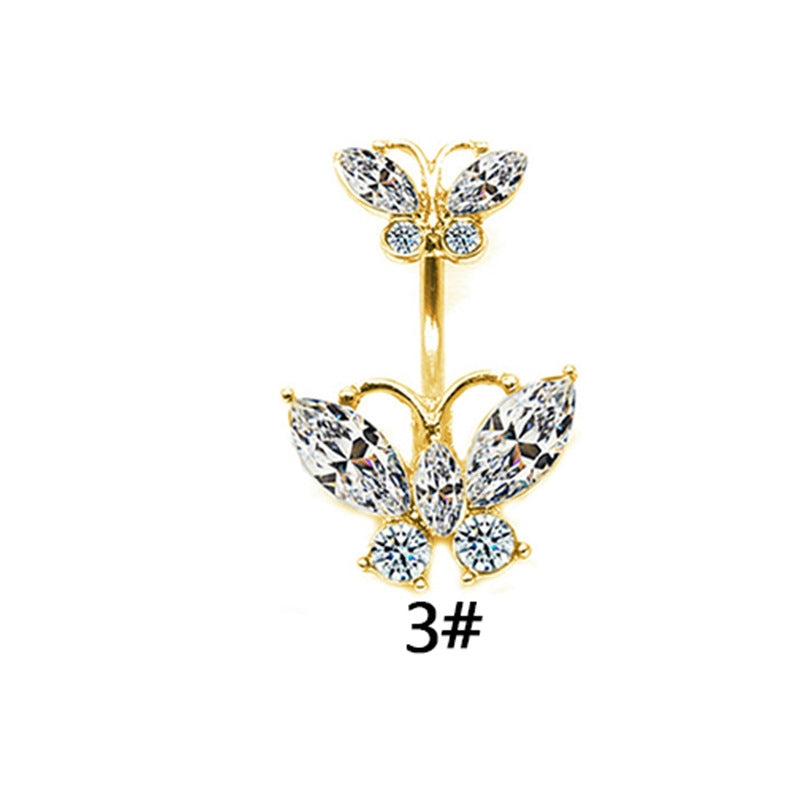 Exaggerated Punk Artistic Heart Shape Snake Dragon Stainless Steel Copper Plating Inlay Zircon White Gold Plated Gold Plated Belly Ring