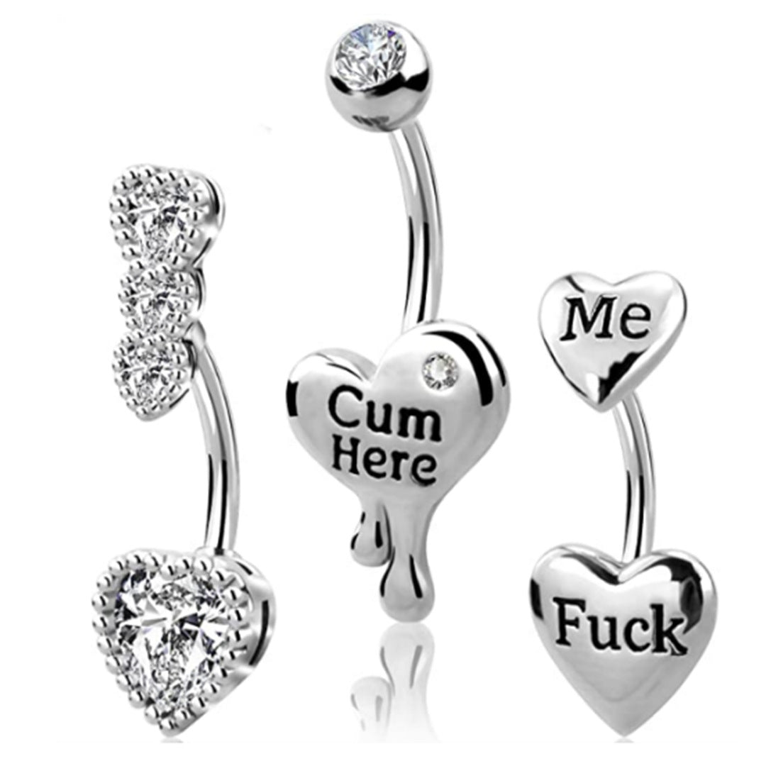 Exaggerated Punk Heart Shape Zircon Inlay Stainless Steel Belly Ring Set