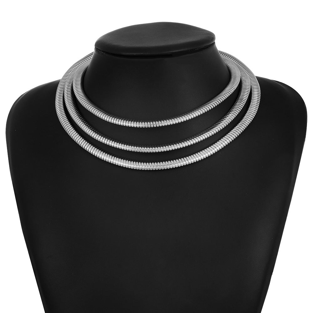 Exaggerated Punk Multi-Layer Alloy Choker Necklace