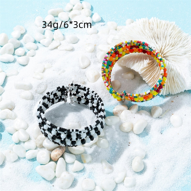 Exaggerated Color Block Glass Beaded Multi-Layer Bohemian Bracelet