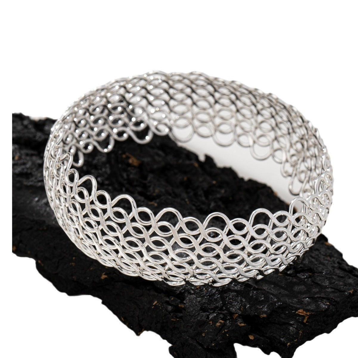 Exaggerated Metal Weave Openwork Bangle Bracelet