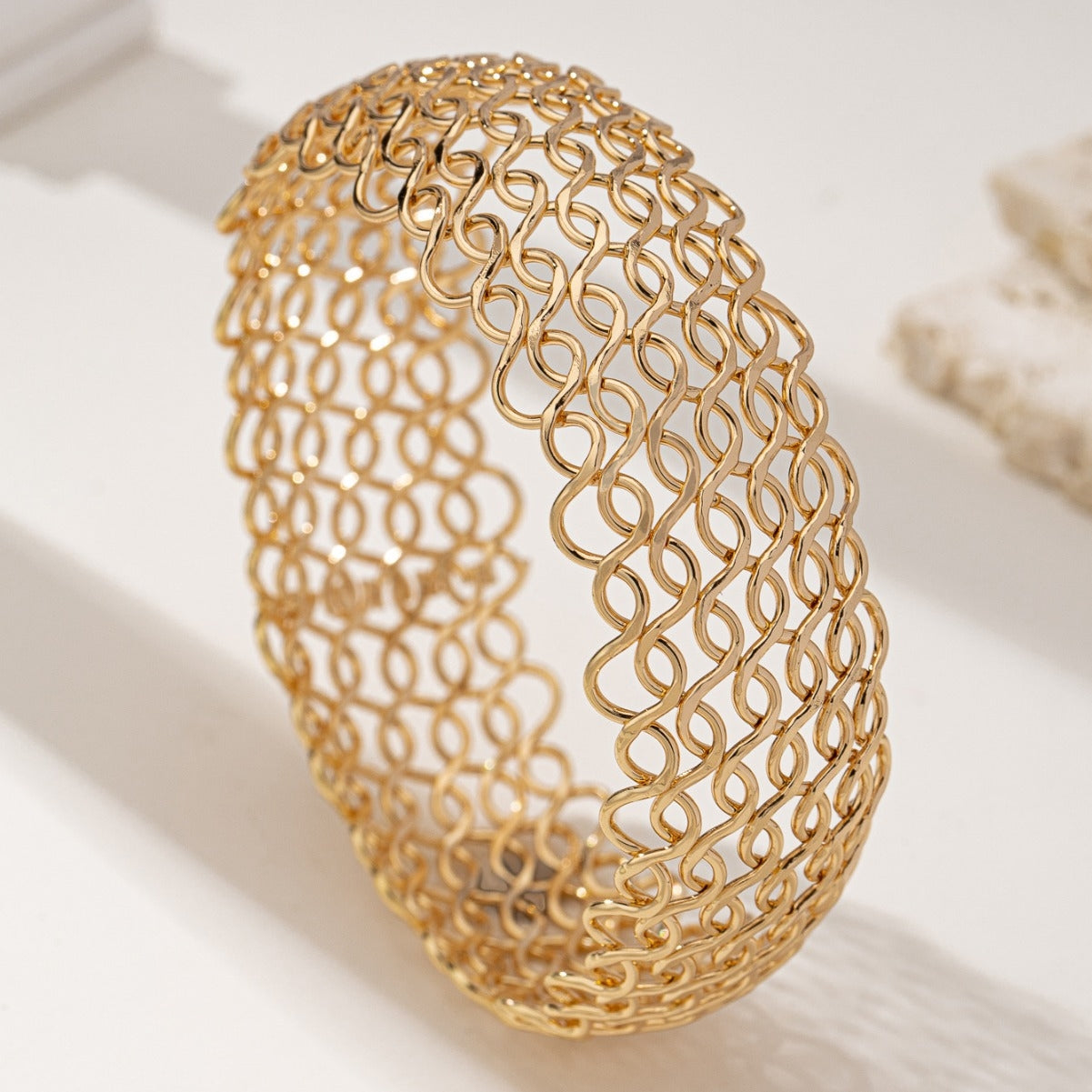 Exaggerated Metal Weave Openwork Bangle Bracelet