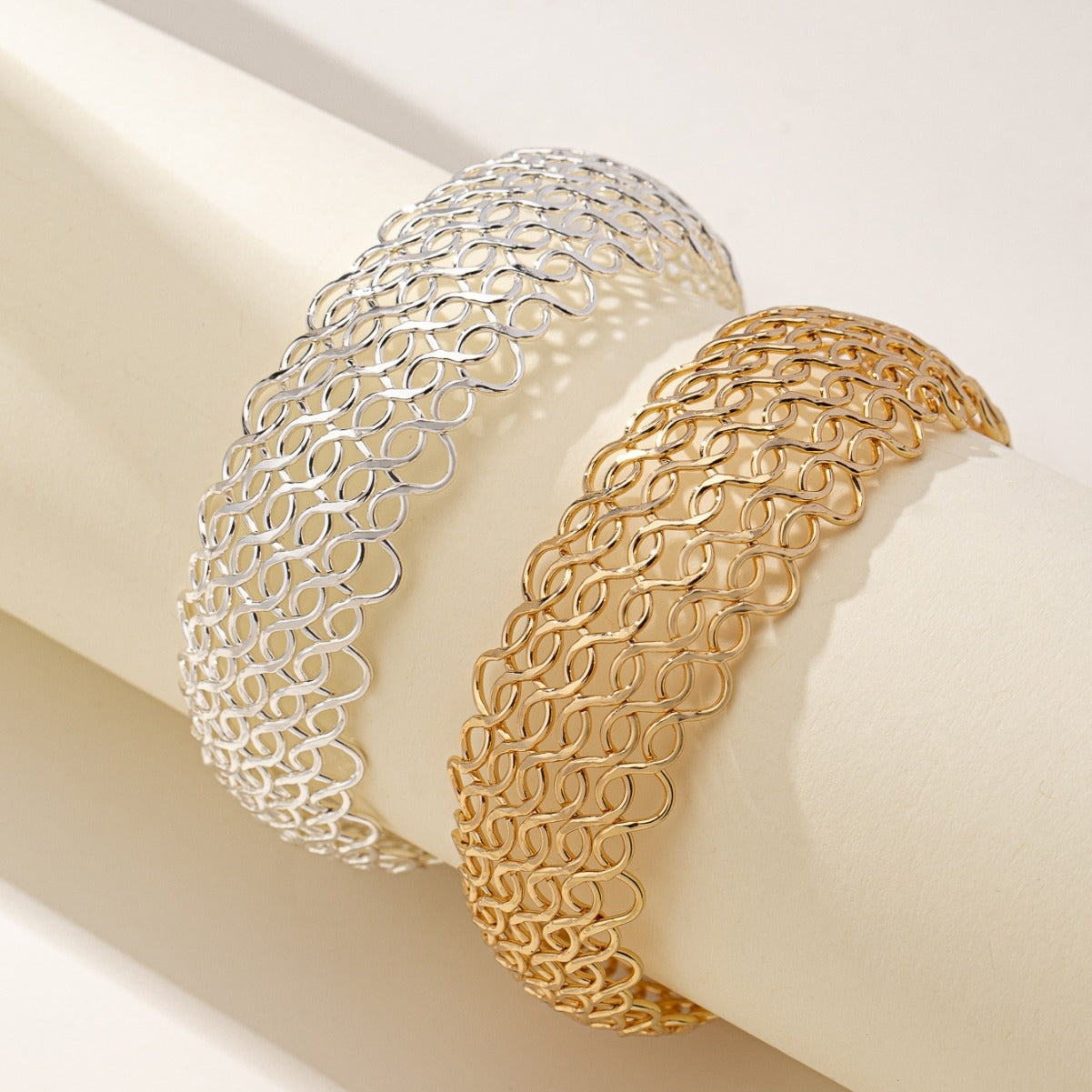 Exaggerated Metal Weave Openwork Bangle Bracelet