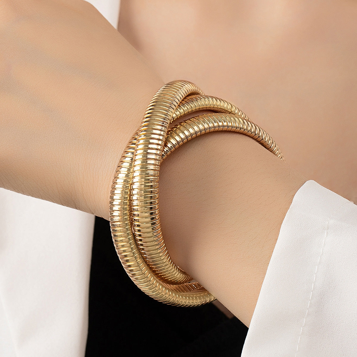 Exaggerated Gold Plated Metal Chain Link Bangle Bracelet