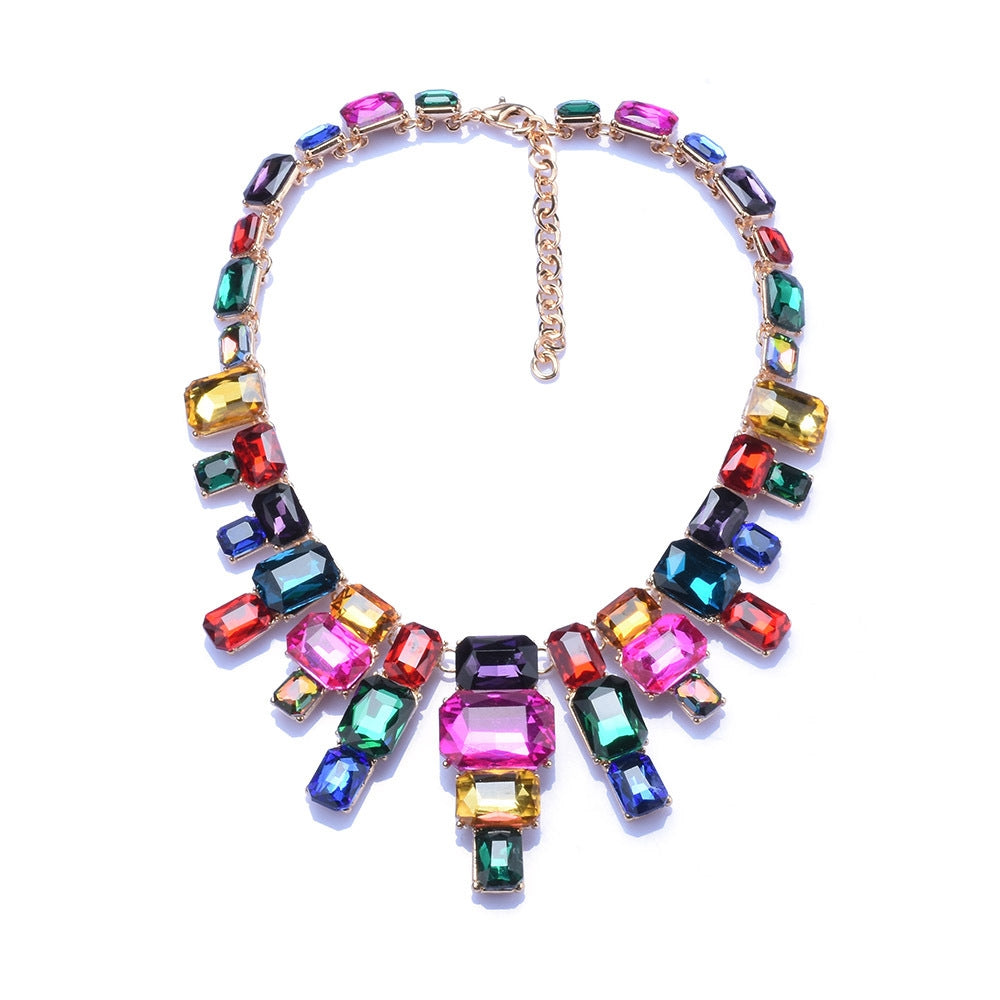 Exaggerated Geometric Glass Gemstone Women's Necklace