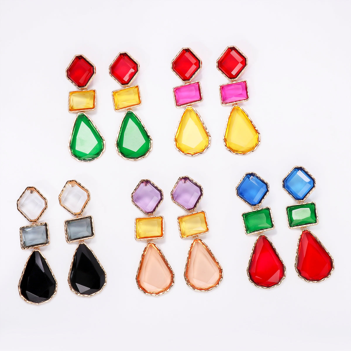 Exaggerated Geometric Color Block Resin Drop Earrings for Women