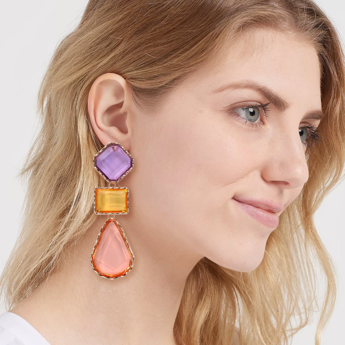 Exaggerated Geometric Color Block Resin Drop Earrings for Women