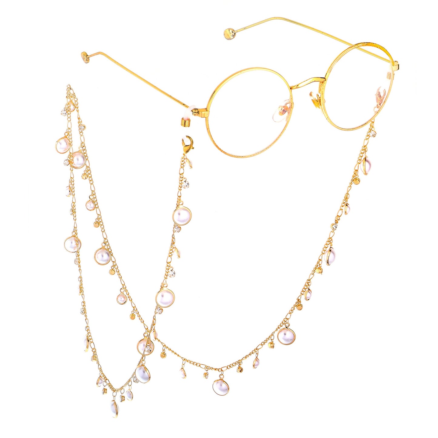 Fashion Rhinestone Pearl Chain Sunglasses with Eyeglasses Chain