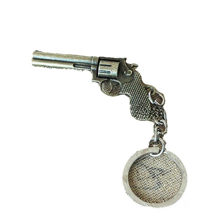 Metal Simulation Shell Pistol Tank Aircraft Keychain with Yellow Crane Tower Souvenir Design