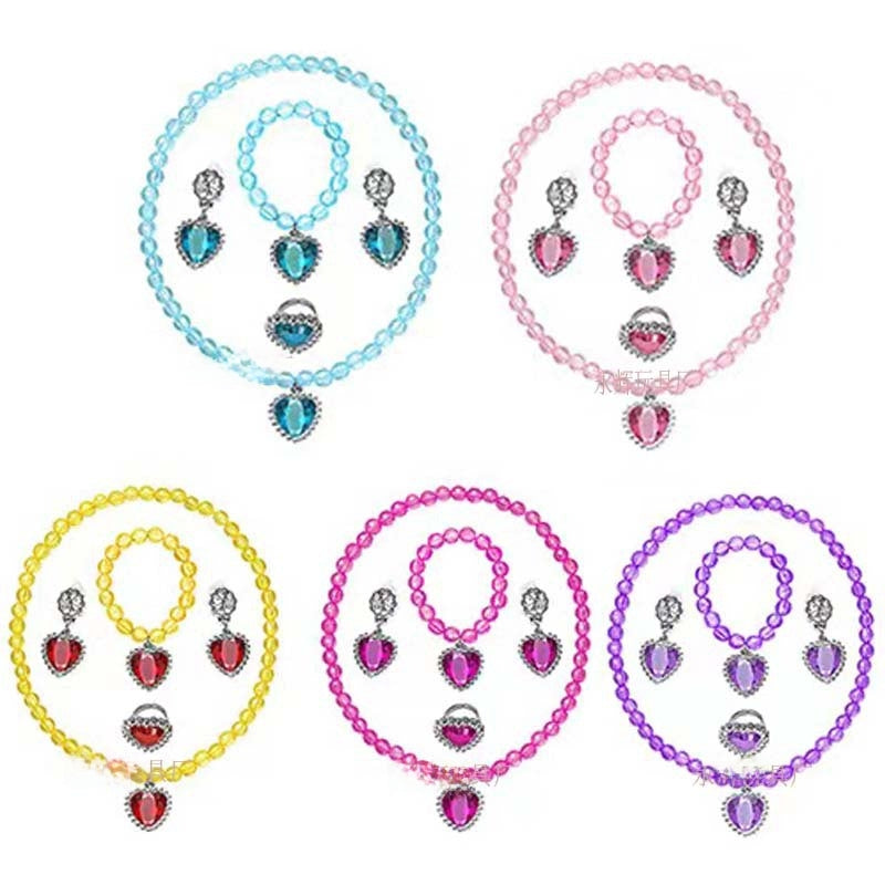 Factory Spot Frozen Princess Aisha Girl Dress-up Jewelry Diamond Necklace Bracelet Ring Earrings Set