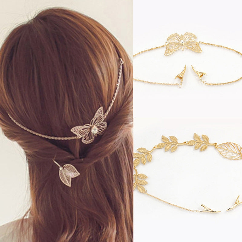 Fairy Leaf Butterfly Alloy Hair Band with Tassel Chain