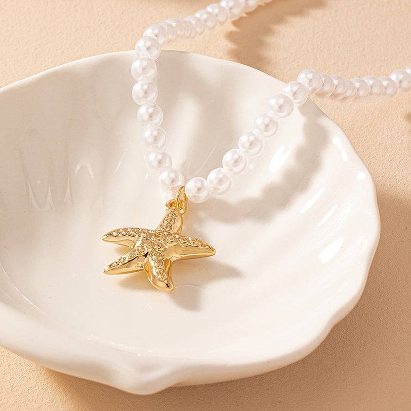 Fairy Starfish Pearl Pendant Necklace for Women