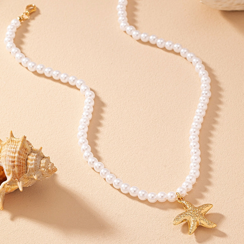 Fairy Starfish Pearl Pendant Necklace for Women