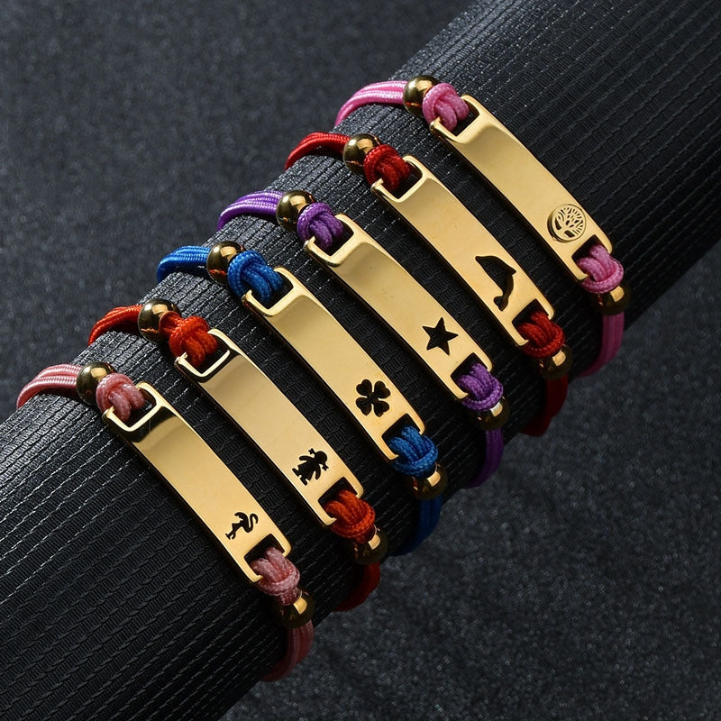 Fashion Stainless Steel Personalized Engraved Bracelets with Colorful Handmade Braided Cord