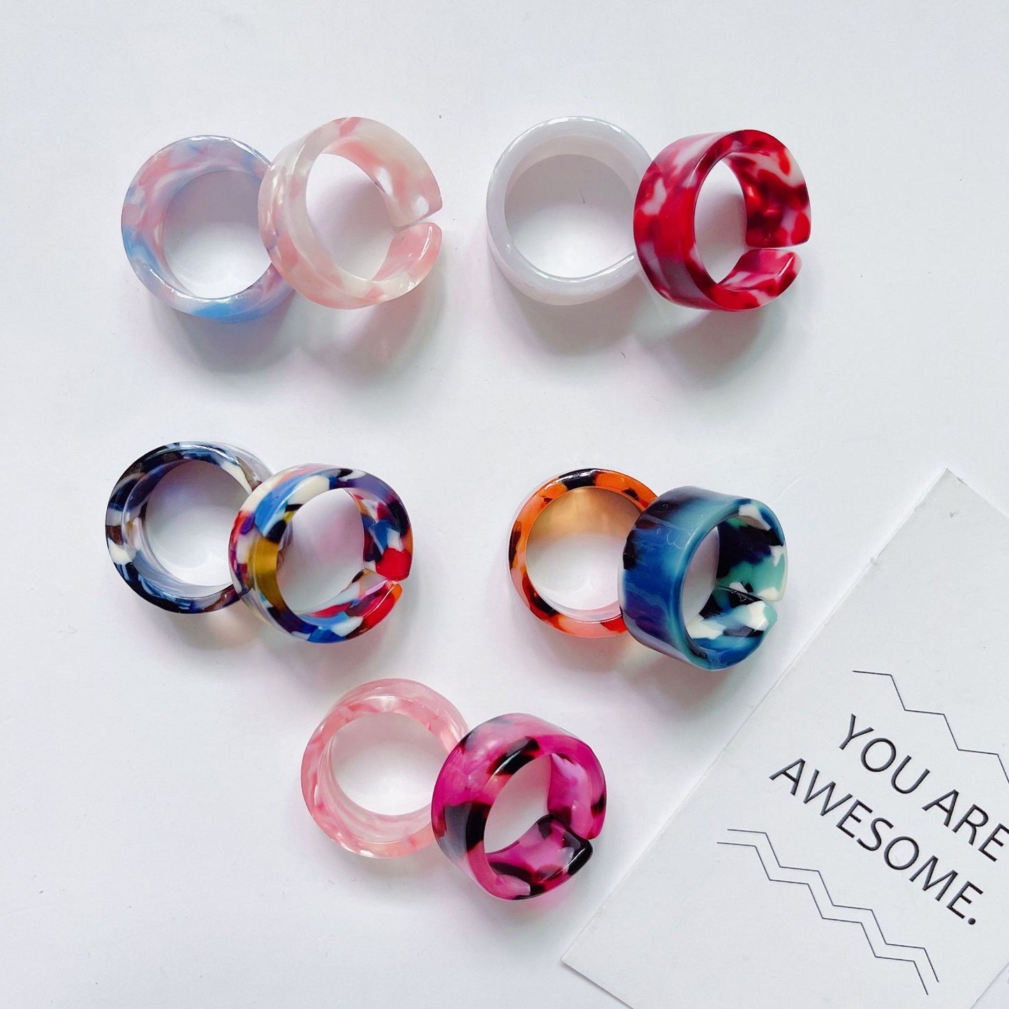 Fashion Adjustable Open Acrylic Acetate Marble Pattern Ring Set