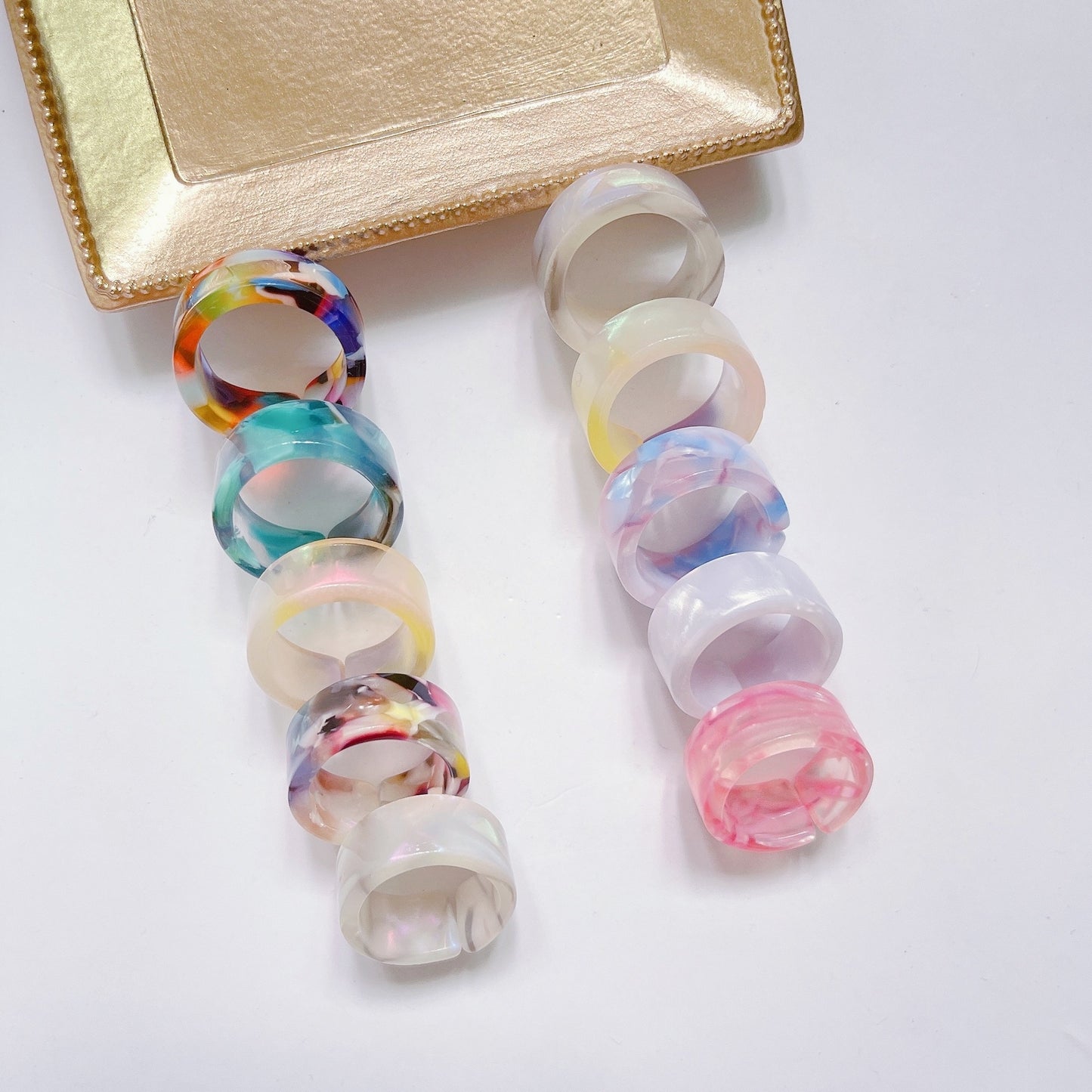 Fashion Adjustable Open Acrylic Acetate Marble Pattern Ring Set