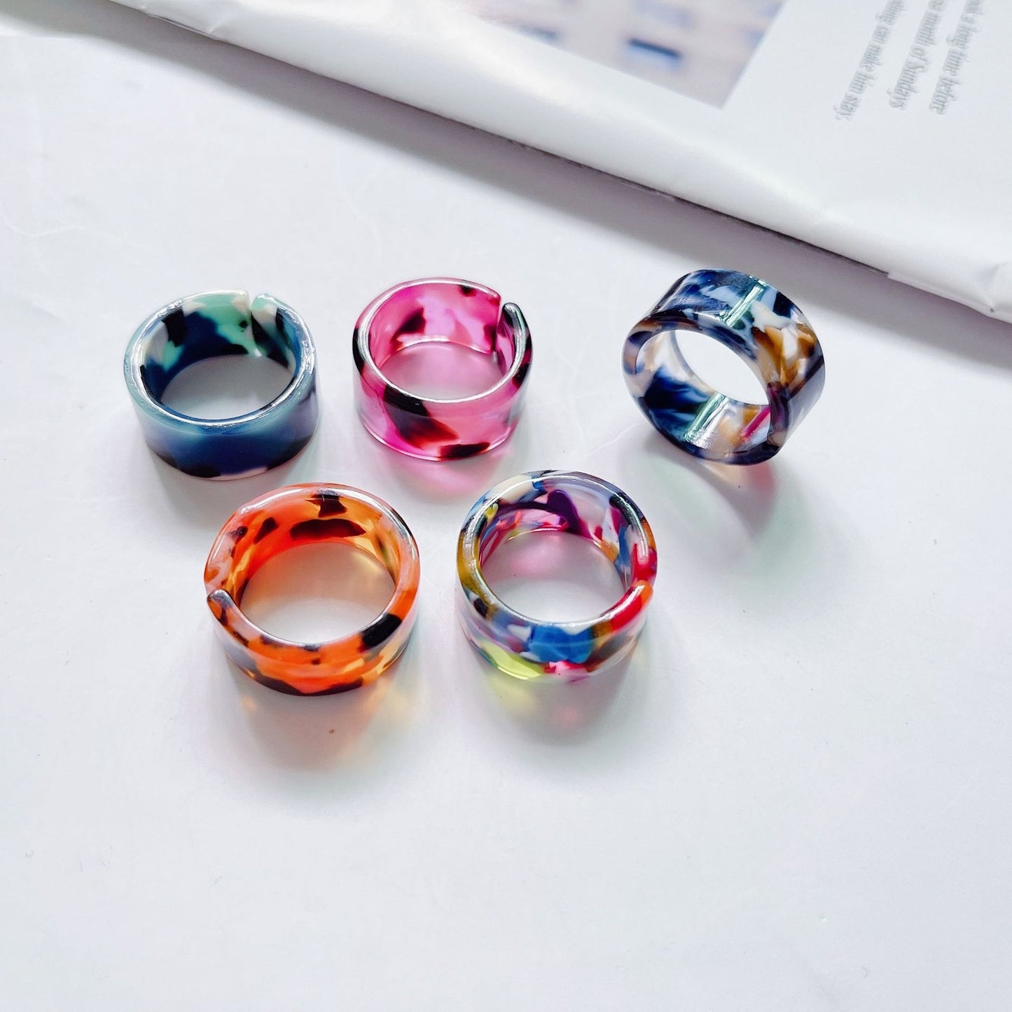 Fashion Adjustable Open Acrylic Acetate Marble Pattern Ring Set