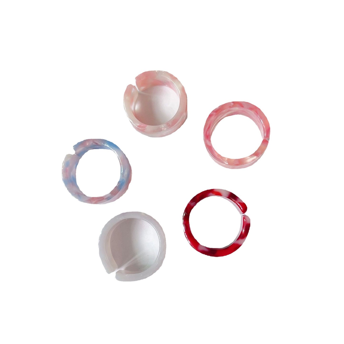 Fashion Adjustable Open Acrylic Acetate Marble Pattern Ring Set