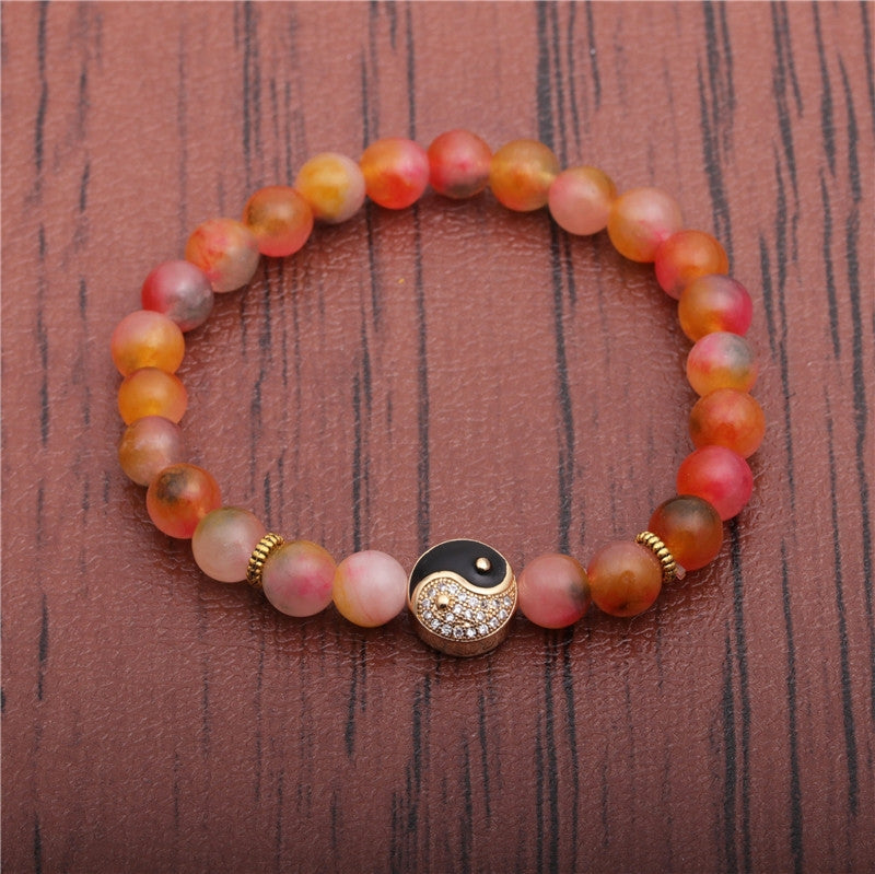 Agate Stone Beaded Bracelet for Men - 8mm Eight Trigrams Design