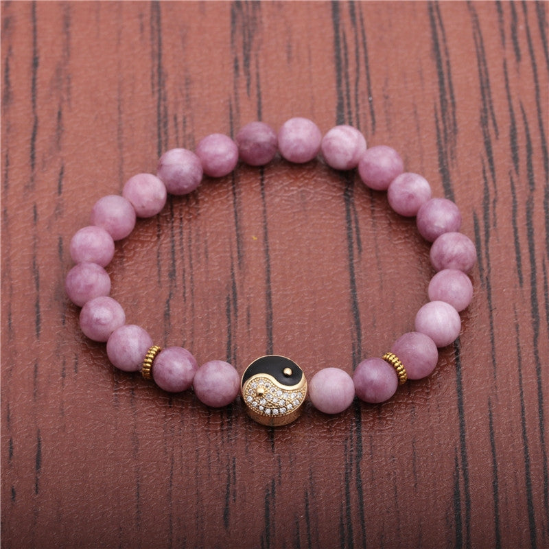 Agate Stone Beaded Bracelet for Men - 8mm Eight Trigrams Design