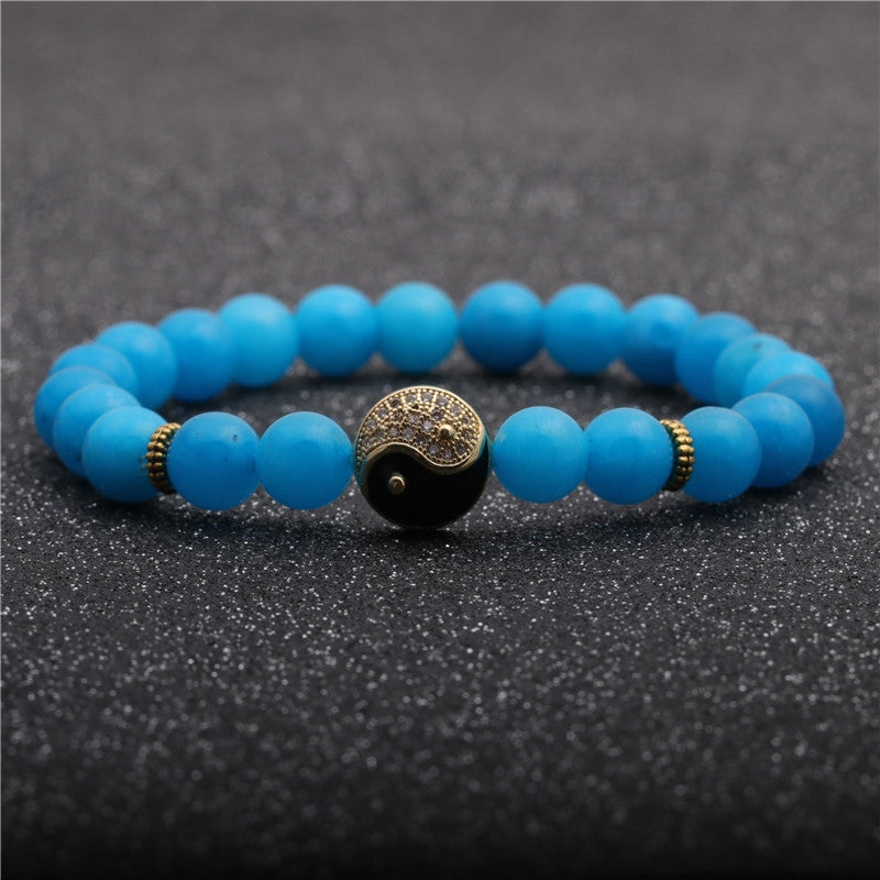 Agate Stone Beaded Bracelet for Men - 8mm Eight Trigrams Design