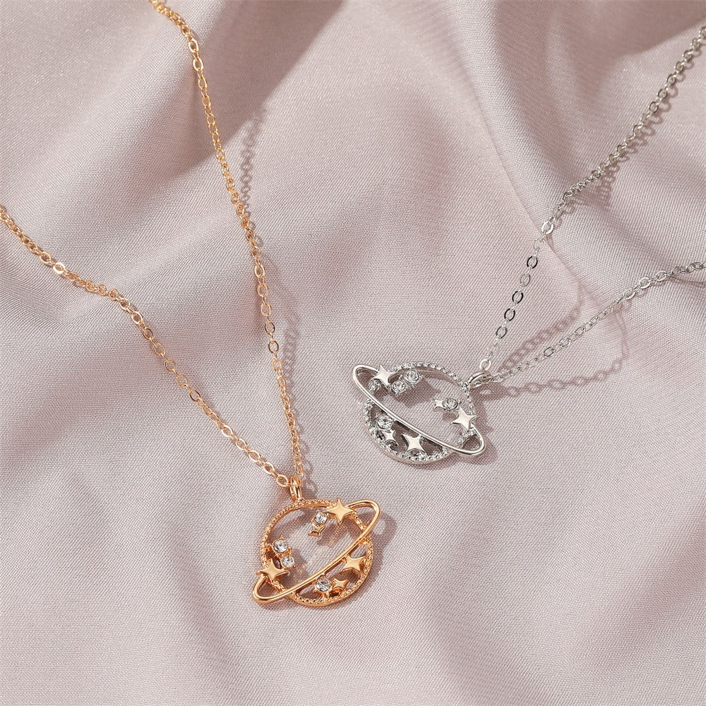 Fashion Alloy Plated Hollow Planet Pendant Necklace