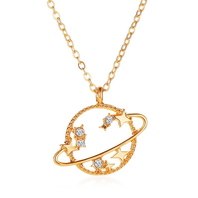 Fashion Alloy Plated Hollow Planet Pendant Necklace