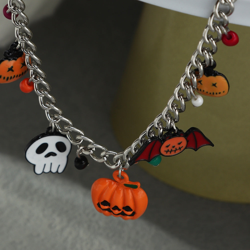 Halloween Pumpkin Bat Pendant Necklace - Fashion Alloy Women's Jewelry