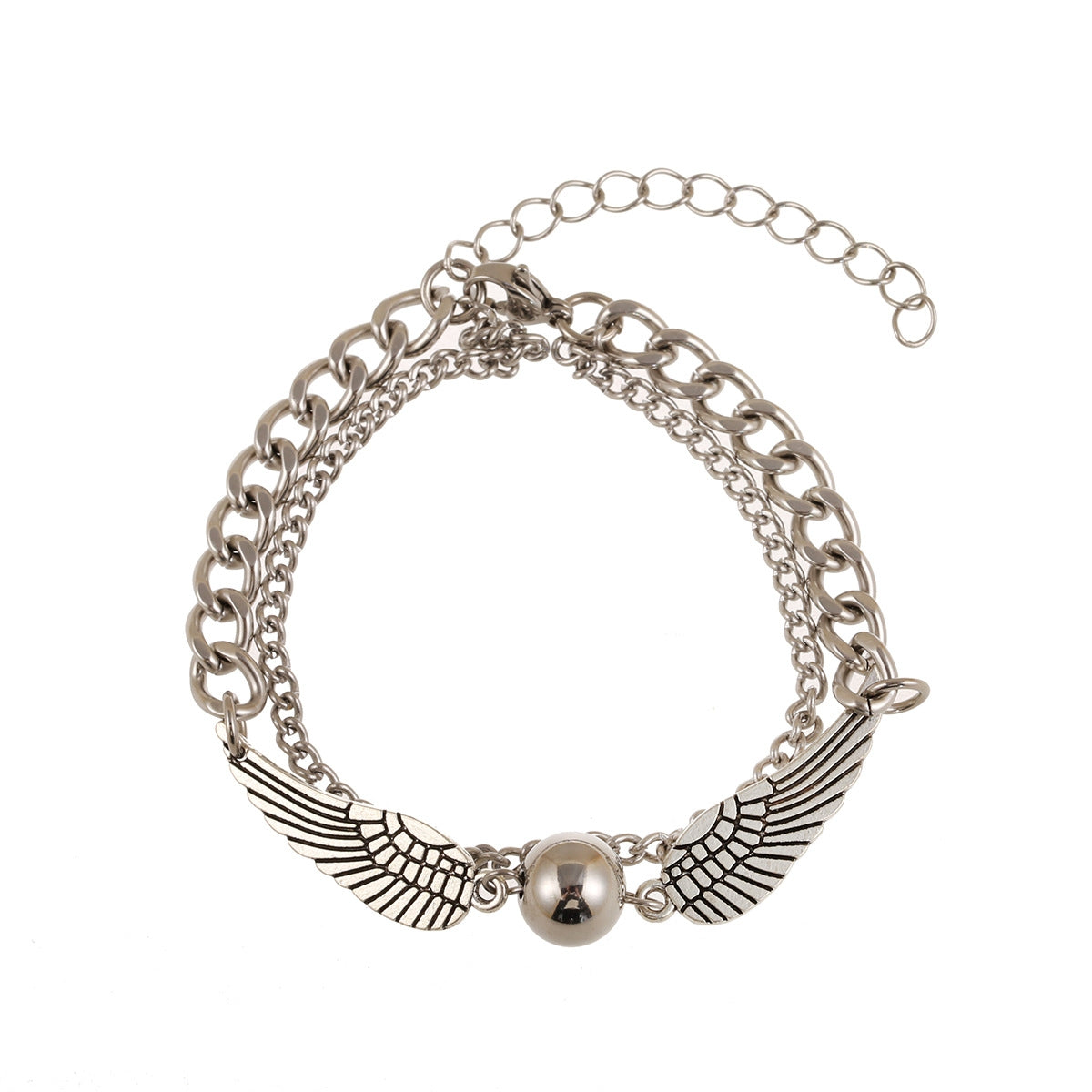 Angel Wings Stainless Steel Layered Chain Bracelet