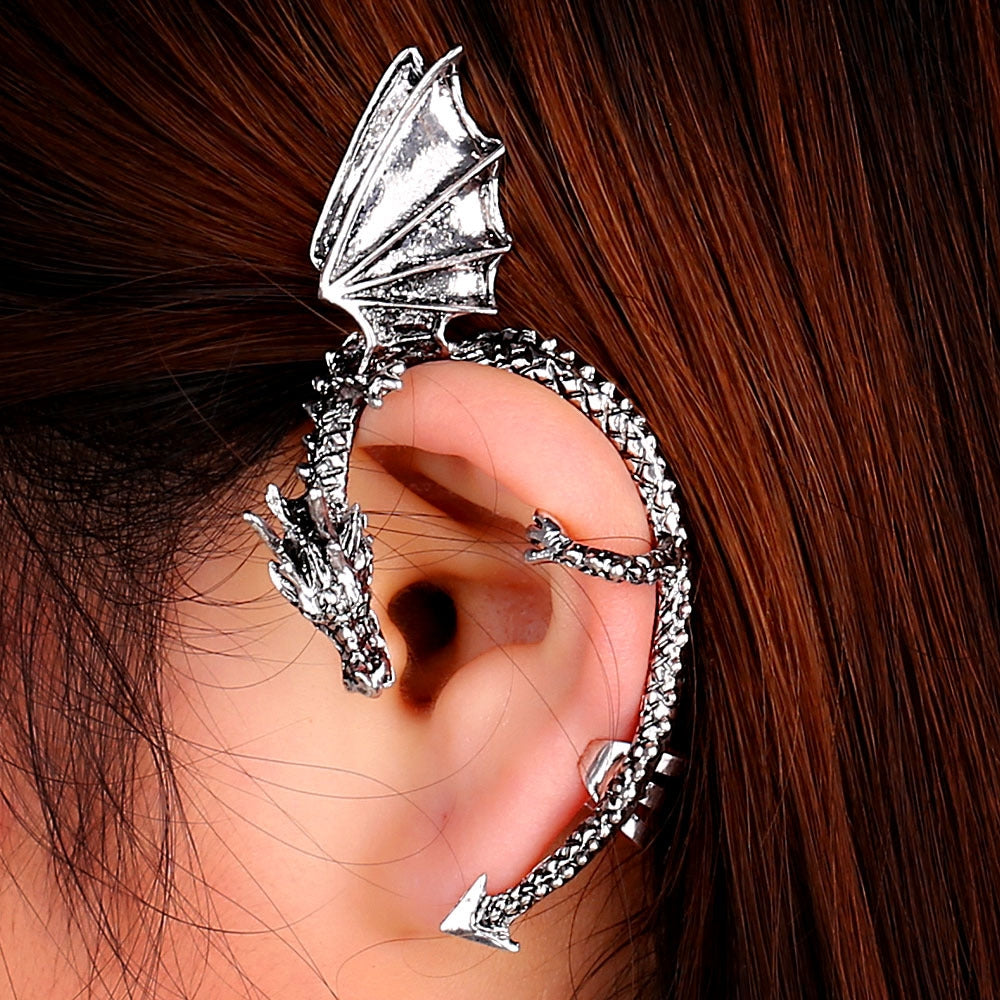 Gothic Punk Dragon Ear Cuff with Artificial Gemstones for Women