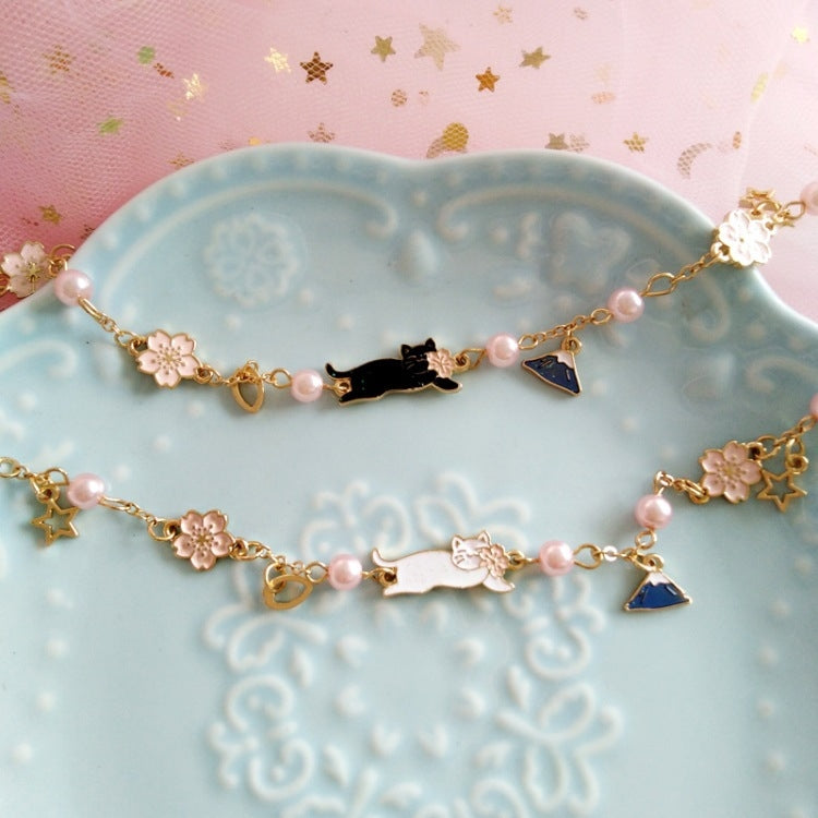 Kawaii Floral Mountain Pearl Charm Bracelet